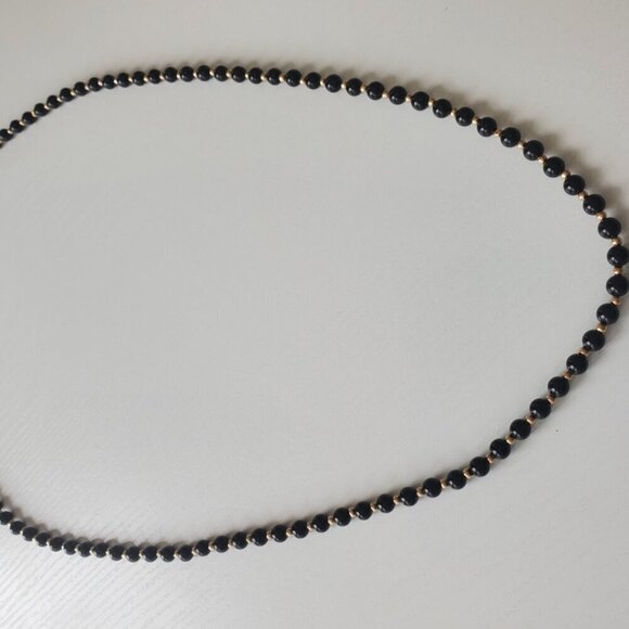 VICTORIAN BLACK ONYX &14K Yellow GOLD Beaded STRAND Necklace Antique f/ 1800's - Picture 6 of 8